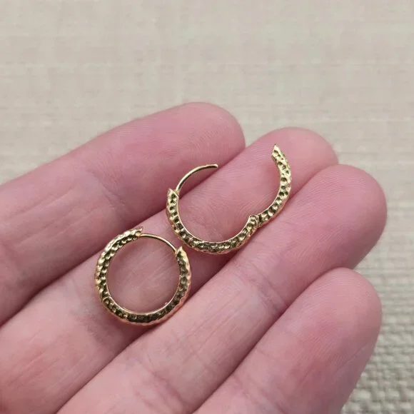 Gold Over Sterling Silver Small Textured Hoop Earrings A7027 - Picture 3 of 6
